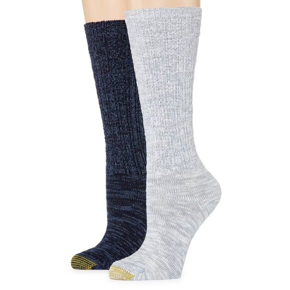 Gold Toe Womens Shoe Size 6-9 2 Pack Boyfriend Slouch Crew Socks in Blue 1411 - Picture 1 of 7